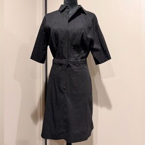 Theory Elegant Black Belted Midi Dress